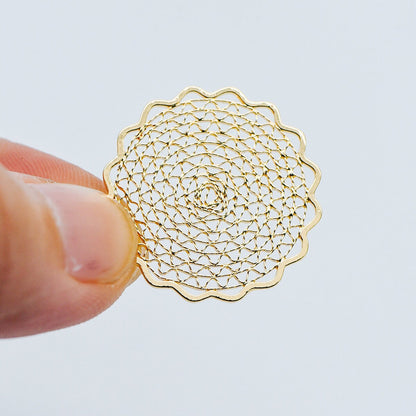 10pcs Gold/ Silver tone Filigree Round Charms 24mm, 18K Gold/ Rhodium plated Brass Floral Connectors (GB-366)