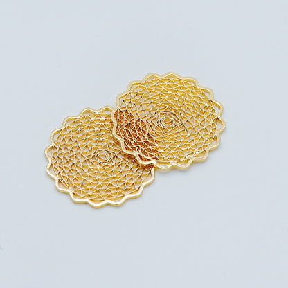 10pcs Gold/ Silver tone Filigree Round Charms 24mm, 18K Gold/ Rhodium plated Brass Floral Connectors (GB-366)