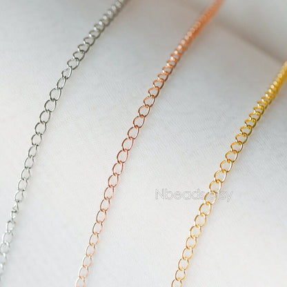 Gold/ Silver/ Rose Gold Curb Chain 3mm, Real Gold/ Rhodium Plated Brass "Extender" Chain, Color Not Easily Tarnish (LK-175)/ 1 meter