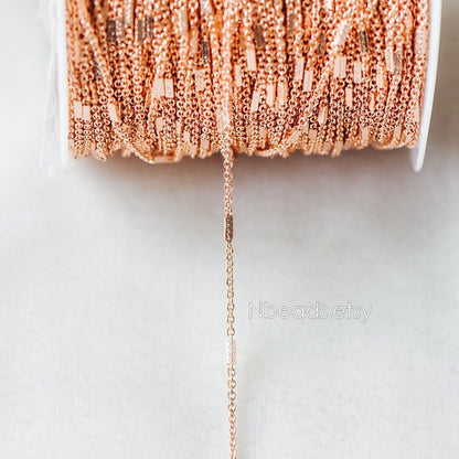 Gold/ Silver/ Rose Gold Cable Chains with Square Tube, Real Gold/ Rhodium plated Brass Designer Chain (#LK-176)/ 1 Meter=3.3 ft