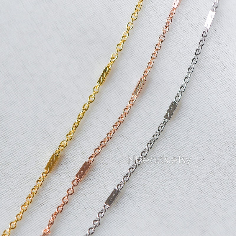 Gold/ Silver/ Rose Gold Cable Chains with Square Tube, Real Gold/ Rhodium plated Brass Designer Chain (#LK-176)/ 1 Meter=3.3 ft