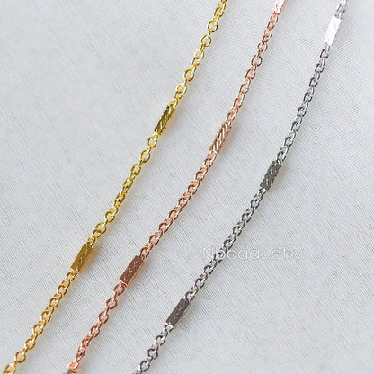 Gold/ Silver/ Rose Gold Cable Chains with Square Tube, Real Gold/ Rhodium plated Brass Designer Chain (#LK-176)/ 1 Meter=3.3 ft