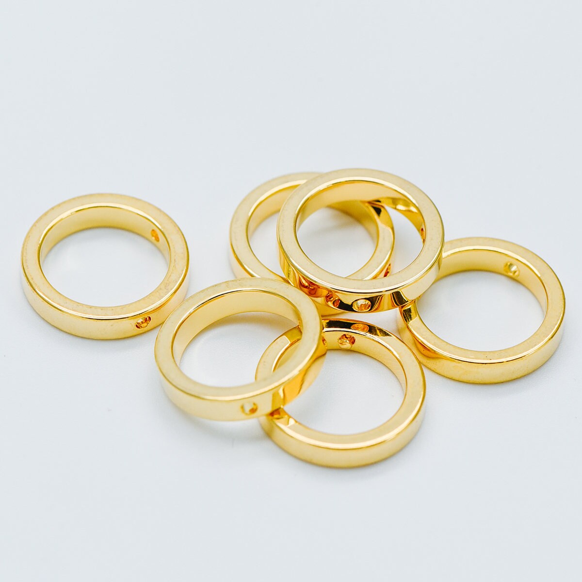 10pcs Gold Ring Charms 16mm, Polished Gold plated Brass Round Circle Pendants, Two Holes (GB-387)