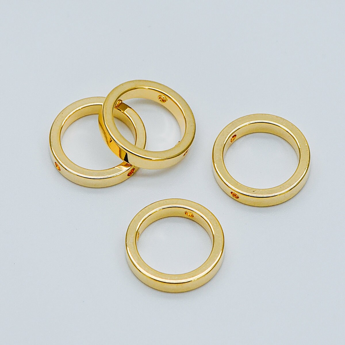 10pcs Gold Ring Charms 16mm, Polished Gold plated Brass Round Circle Pendants, Two Holes (GB-387)