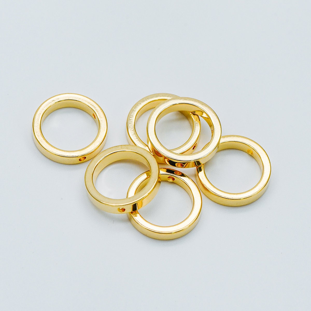 10pcs Gold Ring Charms 16mm, Polished Gold plated Brass Round Circle Pendants, Two Holes (GB-387)