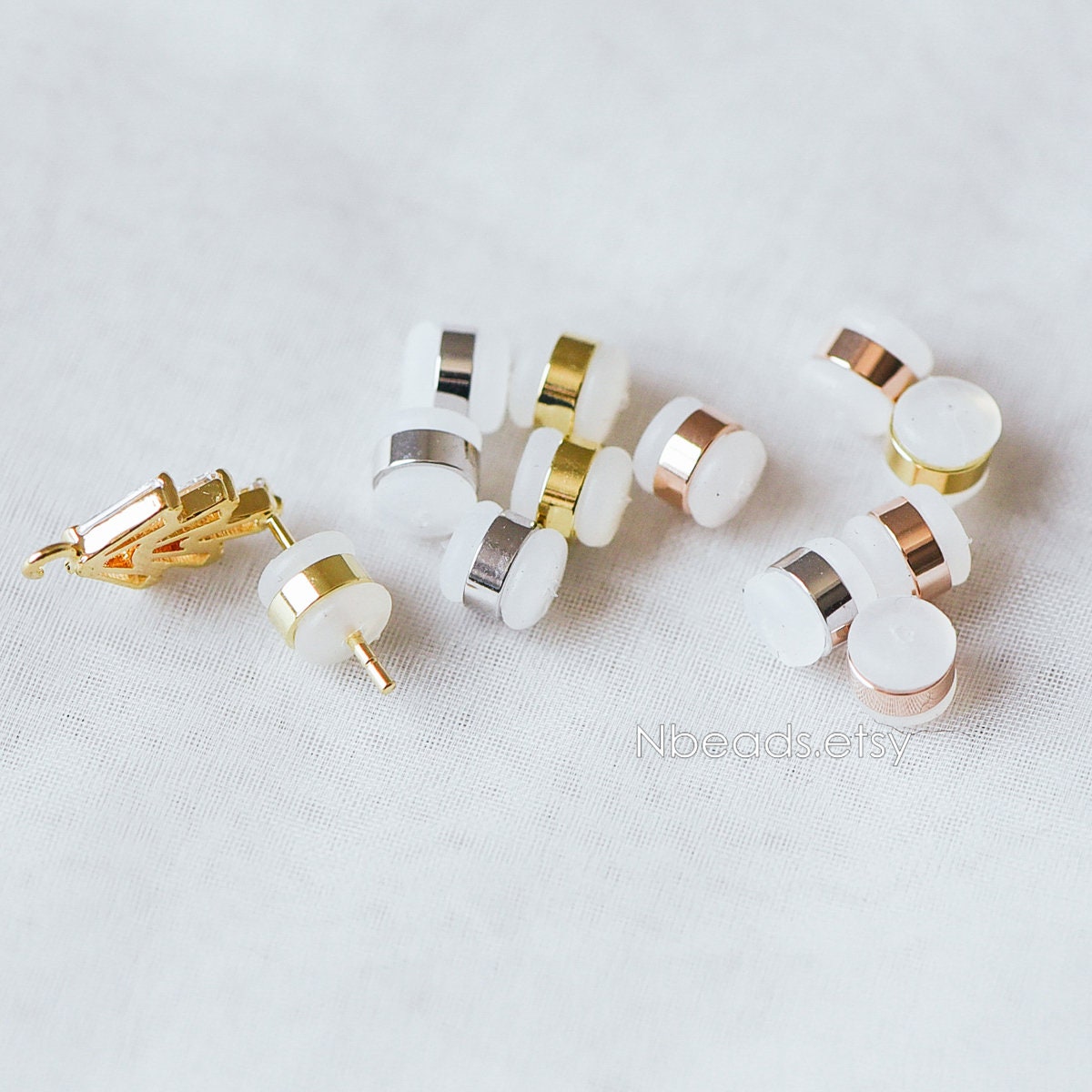 20pcs Rubber Ear Nuts, Earring Back Stoppers 5.5mm, Gold/ Silver/ Rose Gold, Earring Component Findings (#GB-651-B)