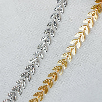 Gold/ Silver tone Chevron Leaf Chain 6.3mm, Decorative Herringbone Chain, Flat Arrow Designer Chain (#LK-153)/ 1 Meter=3.3ft
