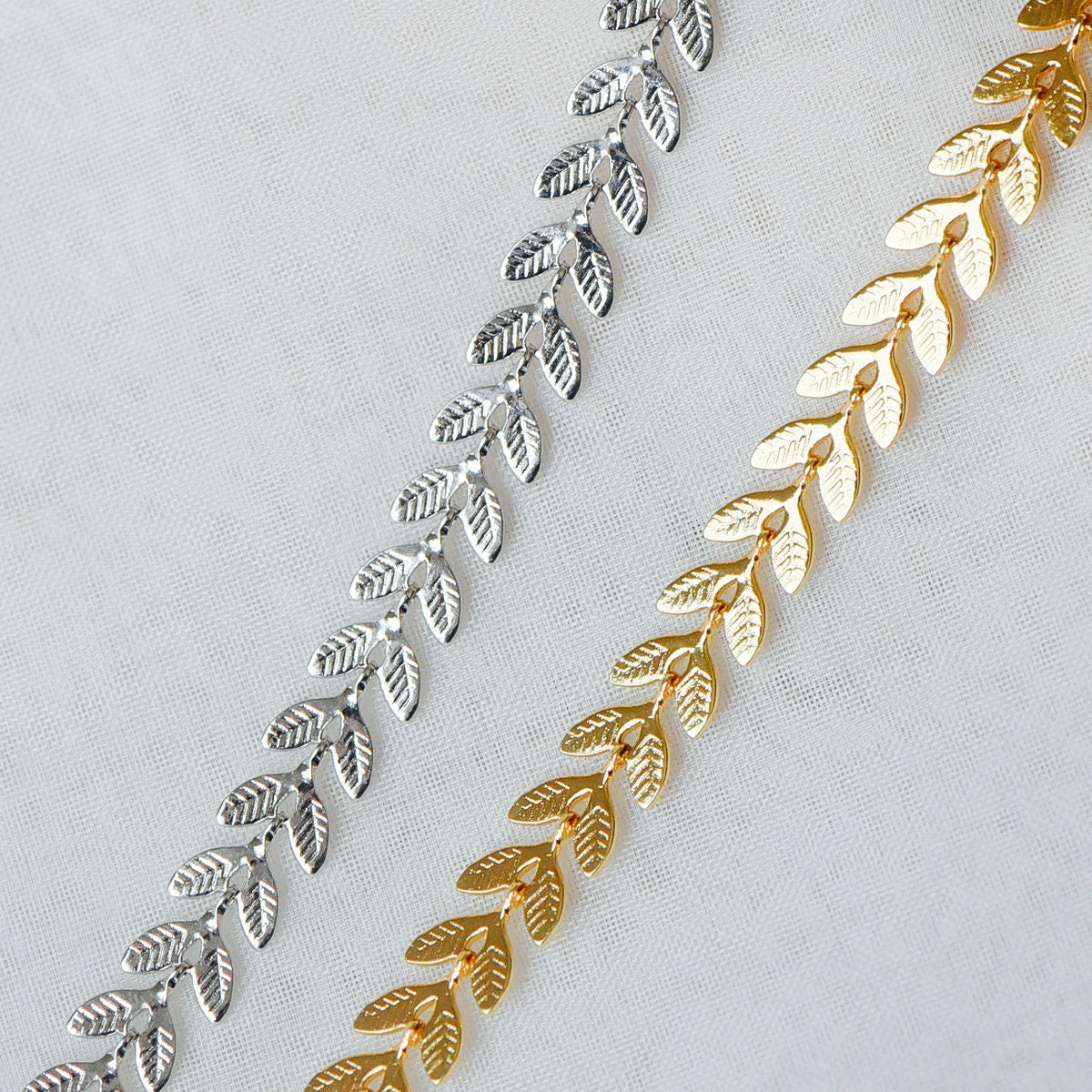 Gold/ Silver plated Brass Leaf Chain, 6.3mm Designer Herringbone Chain (#LK-153)/ 1 Meter=3.3ft