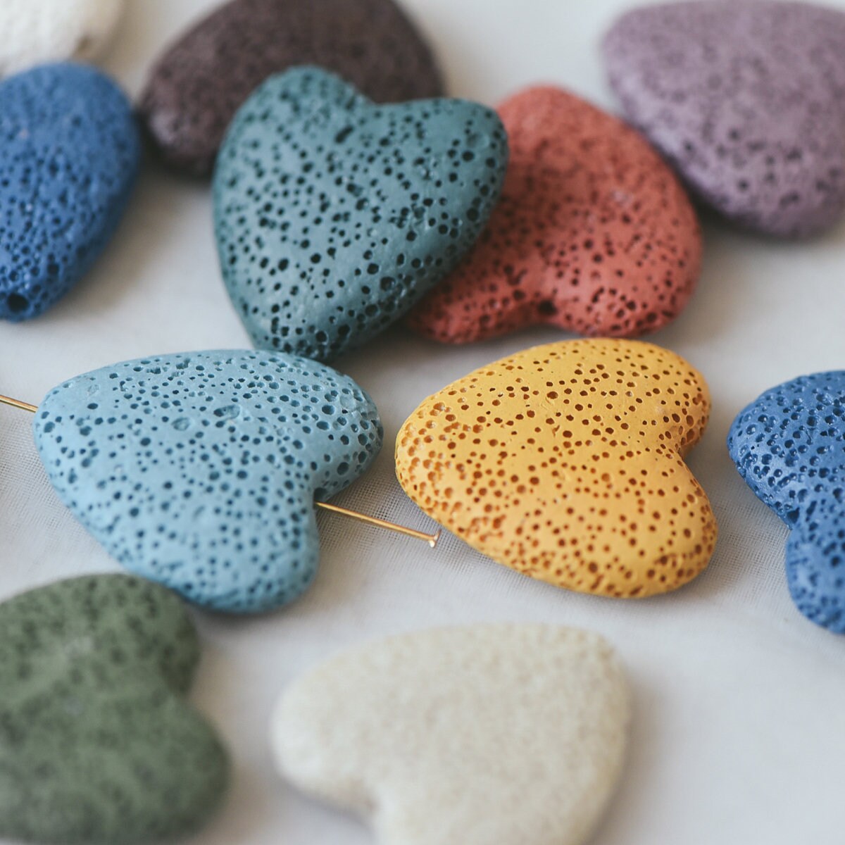 Volcanic Stone Heart Beads 20/ 29mm, Natural Lava Beads Wholesale, Rainbow Mix Color (#V6084)