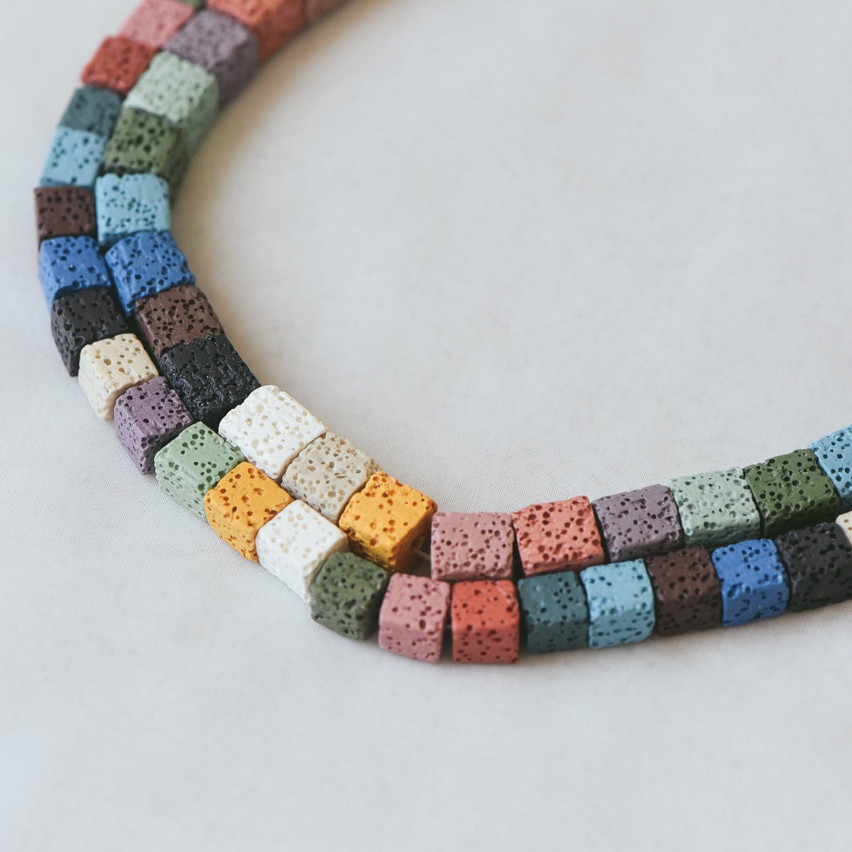 Volcanic Stone Cube Beads 9/ 11mm, Natural Lava Square Beads Wholesale, Rainbow Mix Color (#V6086)/ full strand