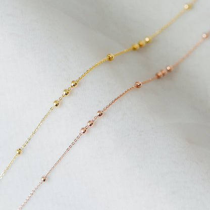 Gold/ Silver/ Rose Gold Beaded Chains, 1.3mm Chain with 3mm Ball Beads, Color Not Easily Tarnish (#LK-165)/ 1 Meter=3.3 ft