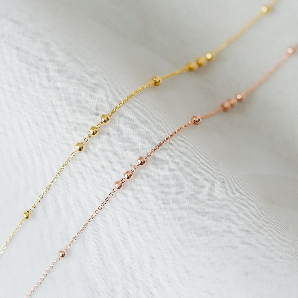 Gold/ Silver/ Rose Gold Beaded Chains, 1.3mm Chain with 3mm Ball Beads, Color Not Easily Tarnish (#LK-165)/ 1 Meter=3.3 ft