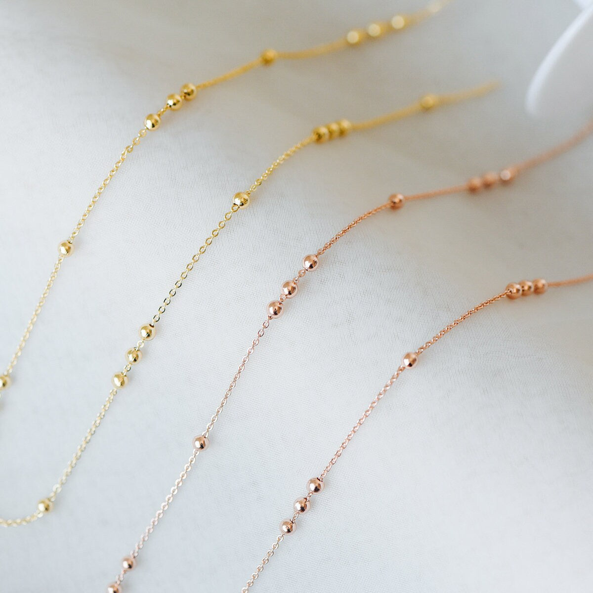 Gold/ Silver/ Rose Gold Beaded Chains, 1.3mm Chain with 3mm Ball Beads, Color Not Easily Tarnish (#LK-165)/ 1 Meter=3.3 ft