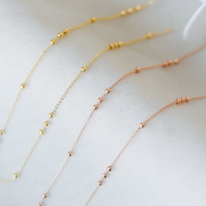 Gold/ Silver/ Rose Gold Beaded Chains, 1.3mm Chain with 3mm Ball Beads, Color Not Easily Tarnish (#LK-165)/ 1 Meter=3.3 ft