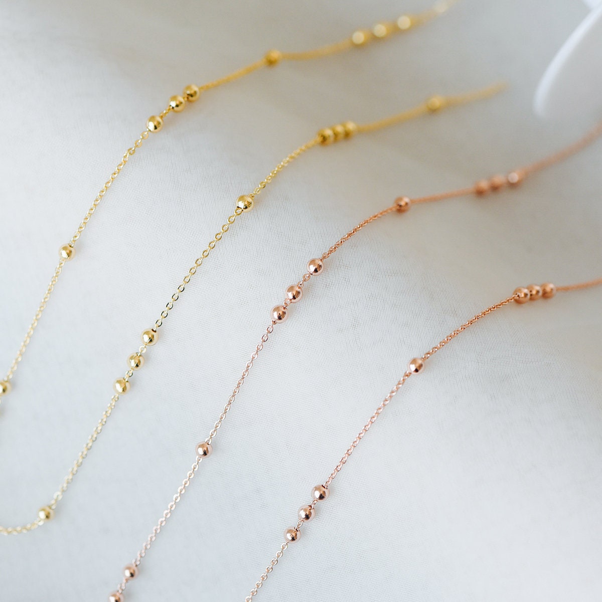 Gold/ Silver/ Rose Gold Beaded Chains, 1.3mm Chain with 3mm Ball Beads, Color Not Easily Tarnish (#LK-165)/ 1 Meter=3.3 ft