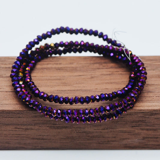 Crystal Faceted Rondelle Beads 2mm, Tiny Size Glass Spacer Beads, Metallic Purple Sparkly (BZ02-06) / 150 beads