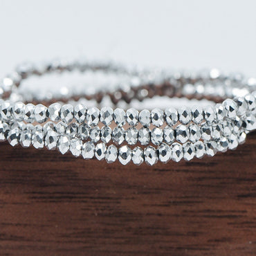 Crystal Faceted Rondelle Beads 2mm, Tiny Size Glass Spacer Beads, Metallic Silver Sparkly (BZ02-08) / 150 beads