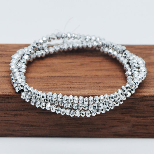 Crystal Faceted Rondelle Beads 2mm, Tiny Size Glass Spacer Beads, Metallic Silver Sparkly (BZ02-08) / 150 beads