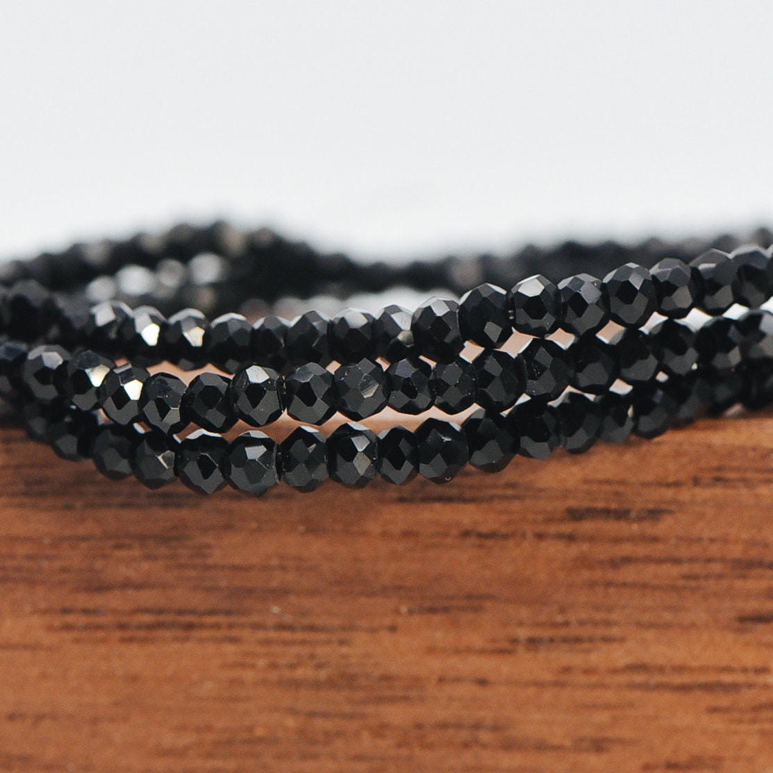 Crystal Faceted Rondelle Beads 2mm, Tiny Size Glass Spacer Beads, Opaque Black (BZ02-17) / 150 beads