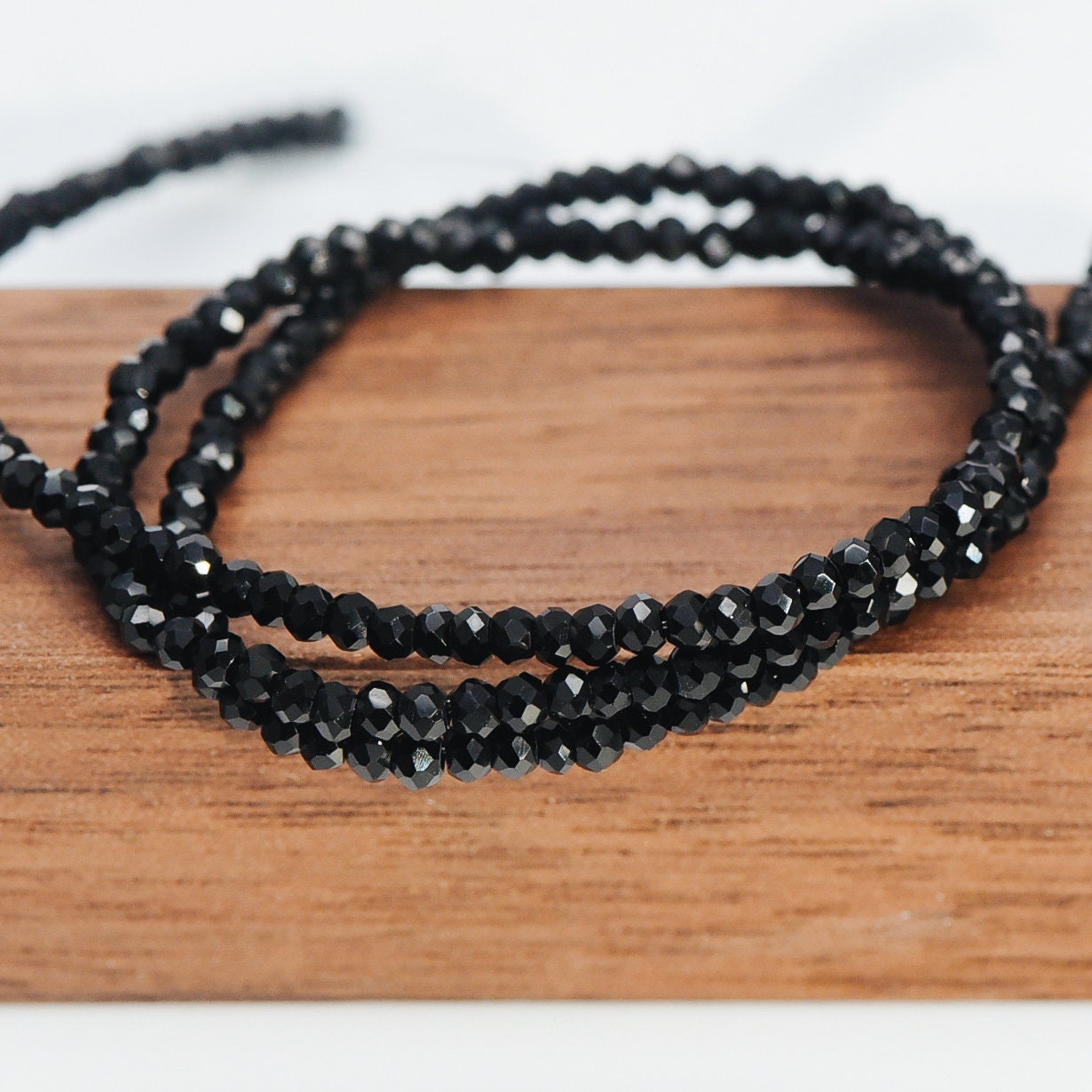 Crystal Faceted Rondelle Beads 2mm, Tiny Size Glass Spacer Beads, Opaque Black (BZ02-17) / 150 beads