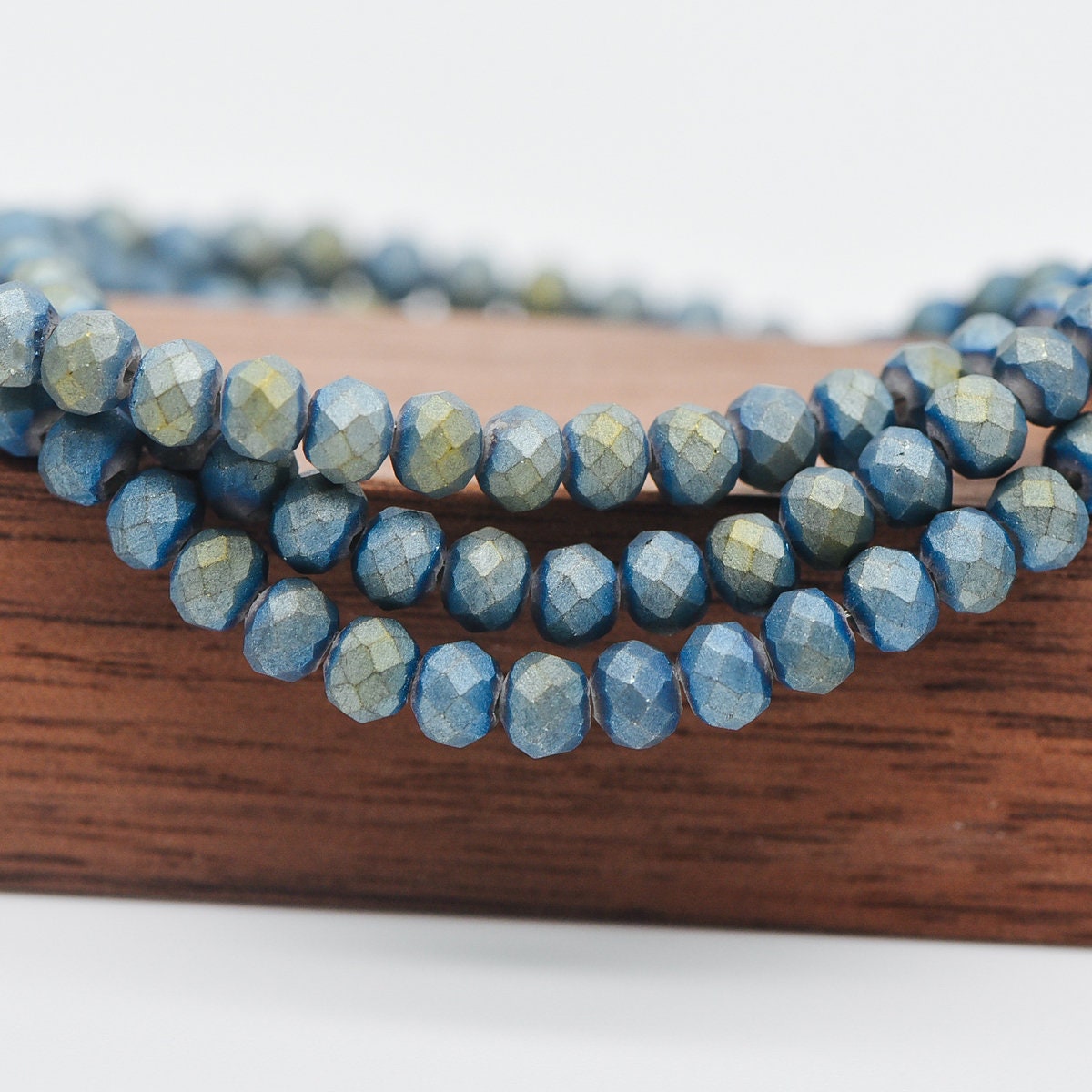 Matte Crystal Rondelle 3x4mm, Glass Faceted Beads, Frosted Metallic Blue Green -(BZ04-141)/ 140 beads full strand