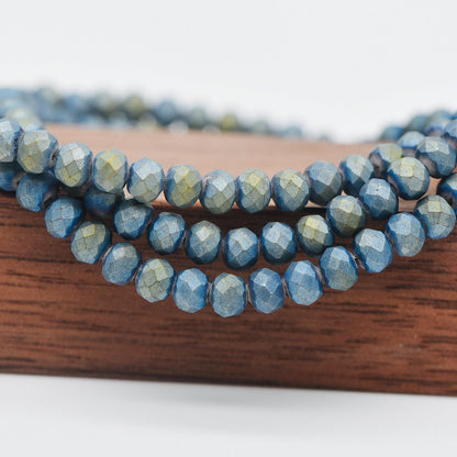 Matte Crystal Rondelle 3x4mm, Glass Faceted Beads, Frosted Metallic Blue Green -(BZ04-141)/ 140 beads full strand