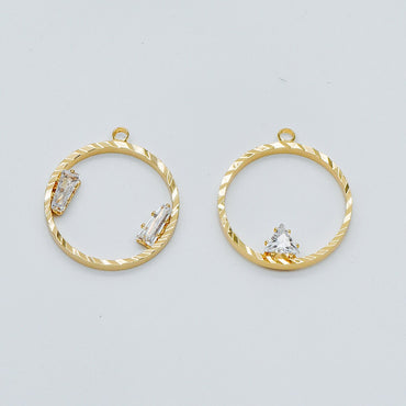 10pcs Gold Round Circle Charms 24x21mm, CZ pave Ring Pendants, Lead Nickel Free (GB-410)