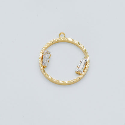 10pcs Gold Round Circle Charms 24x21mm, CZ pave Ring Pendants, Lead Nickel Free (GB-410)