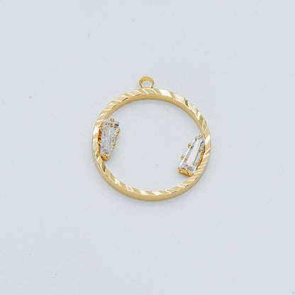 10pcs Gold Round Circle Charms 24x21mm, CZ pave Ring Pendants, Lead Nickel Free (GB-410)