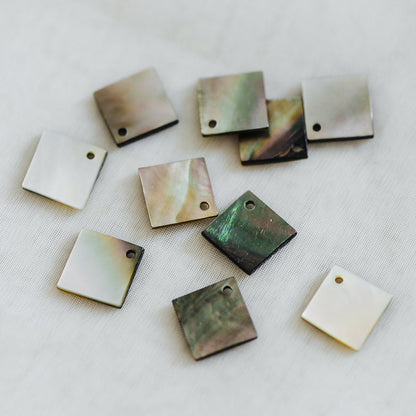 10pcs Black Mother of Pearl Square Charms, Geometric Shell Pendants 10/ 15/ 20mm (#V1327)