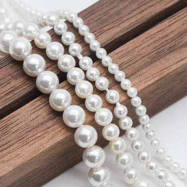White Smooth Round Shell beads with Pearl-Colored Coating, 2.5/ 3/ 4/ 5/ 6/ 8mm Tiny Size- (V1332) /16" strand
