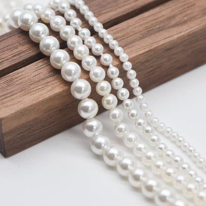 White Smooth Round Shell beads with Pearl-Colored Coating, 2.5/ 3/ 4/ 5/ 6/ 8mm Tiny Size- (BK-021) /16" strand