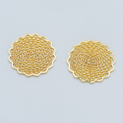 10pcs Gold/ Silver tone Filigree Round Charms 24mm, 18K Gold/ Rhodium plated Brass Floral Connectors (GB-366)