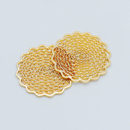 10pcs Gold/ Silver tone Filigree Round Charms 24mm, 18K Gold/ Rhodium plated Brass Floral Connectors (GB-366)