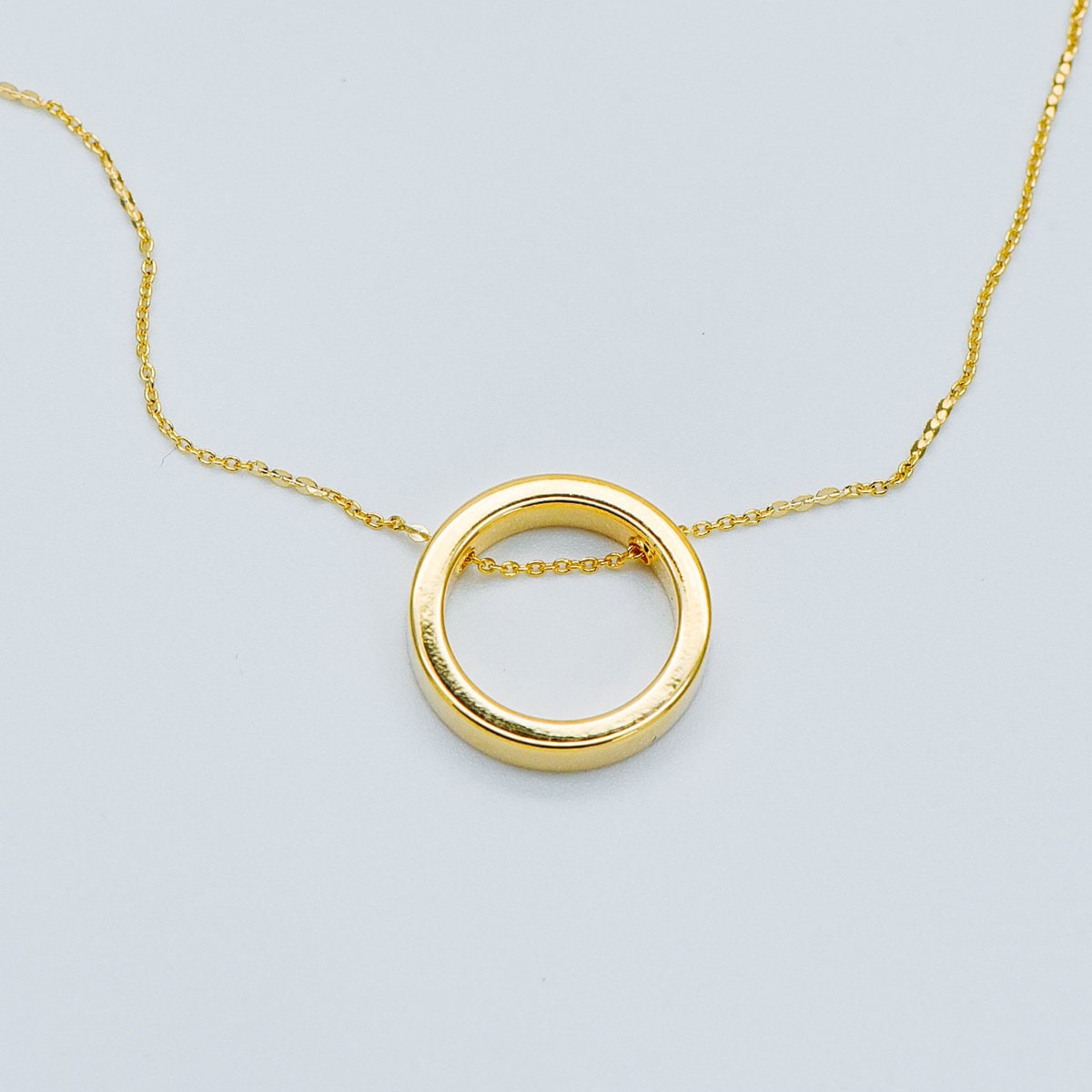 10pcs Gold Ring Charms 16mm, Polished Gold plated Brass Round Circle Pendants, Two Holes (GB-387)