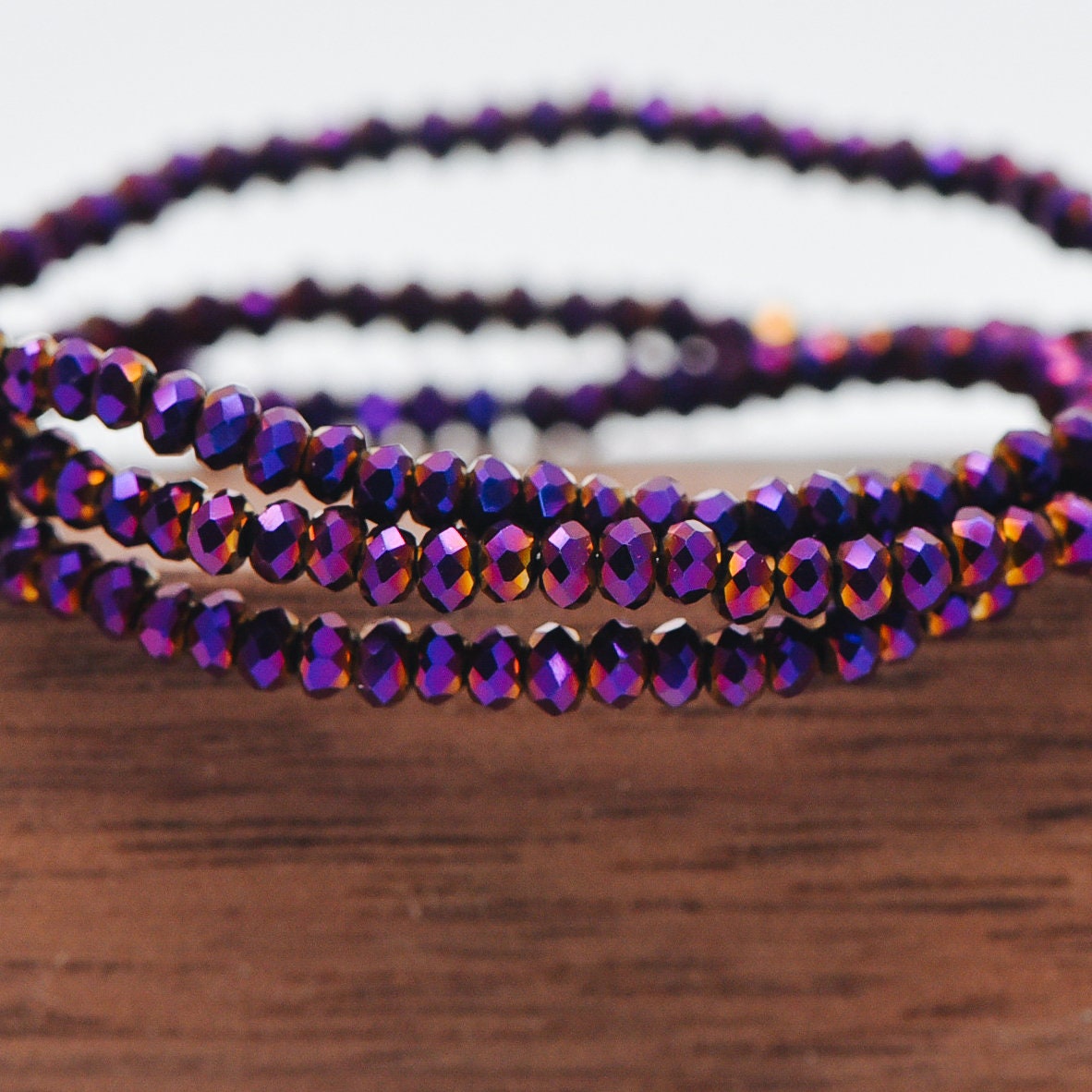Crystal Faceted Rondelle Beads 2mm, Tiny Size Glass Spacer Beads, Metallic Purple Sparkly (BZ02-06) / 150 beads
