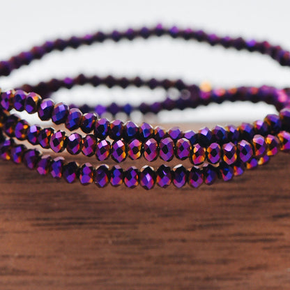 Crystal Faceted Rondelle Beads 2mm, Tiny Size Glass Spacer Beads, Metallic Purple Sparkly (BZ02-06) / 150 beads