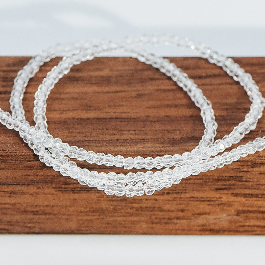 Crystal Faceted Rondelle Beads 2mm, Tiny Size Glass Spacer Beads, Transparent Clear (BZ02-19) / 200 beads