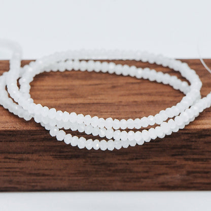 Crystal Faceted Rondelle Beads 2mm, Tiny Size Glass Spacer Beads, White (BZ02-20) / 150 beads