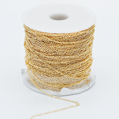 Gold/ Silver/ Rose God Figaro Chains, Real Gold/ Rhodium plated Brass, Color Not Easily Tarnish (#LK-168)/ 1 Meter=3.3 ft