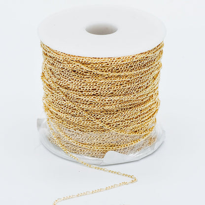 Gold/ Silver/ Rose God Figaro Chains, Real Gold/ Rhodium plated Brass, Color Not Easily Tarnish (#LK-168)/ 1 Meter=3.3 ft