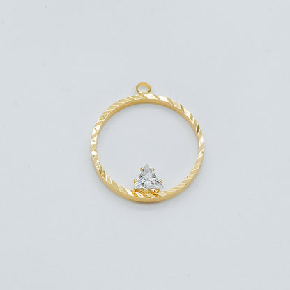10pcs Gold Round Circle Charms 24x21mm, CZ pave Ring Pendants, Lead Nickel Free (GB-410)