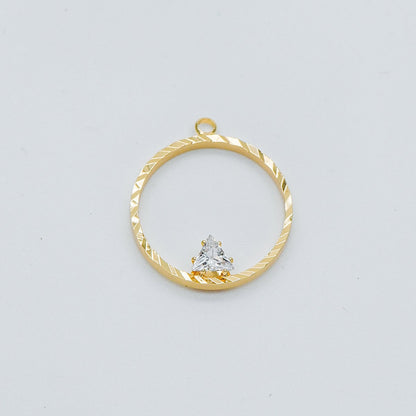 10pcs Gold Round Circle Charms 24x21mm, CZ pave Ring Pendants, Lead Nickel Free (GB-410)