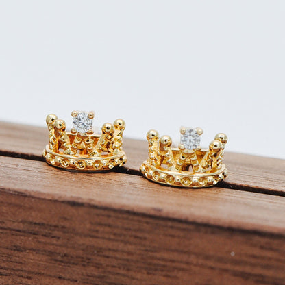 10pcs CZ Pave Crown Ear Posts, Pearl Peg Earring, 18K Gold Plated Brass Stud Earrings(#GB-431)