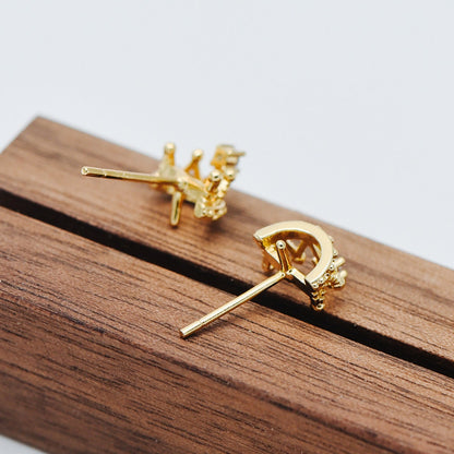 10pcs CZ Pave Crown Ear Posts, Pearl Peg Earring, 18K Gold Plated Brass Stud Earrings(#GB-431)