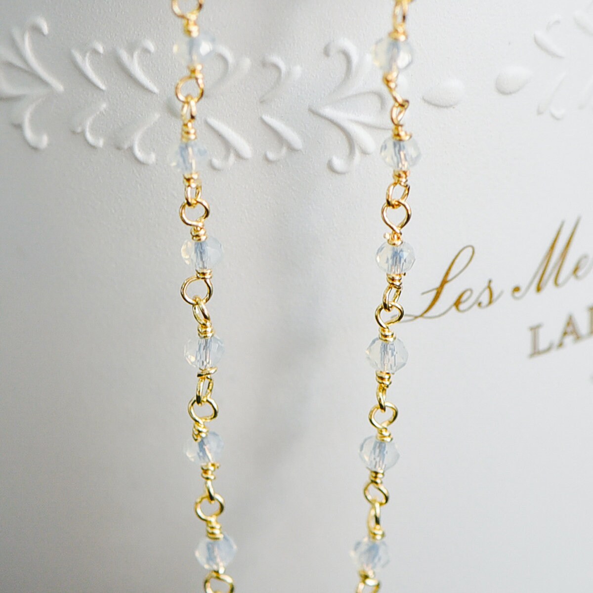 Gold plated Brass Crystal Bead Chains, Beaded Chains with 3.5mm Opal Glass Rondelles, Lead Nickel Free (#LK-184)/ 1 Meter=3.3 ft