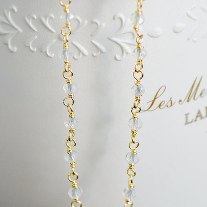 Gold plated Brass Crystal Bead Chains, Beaded Chains with 3.5mm Opal Glass Rondelles, Lead Nickel Free (#LK-184)/ 1 Meter=3.3 ft