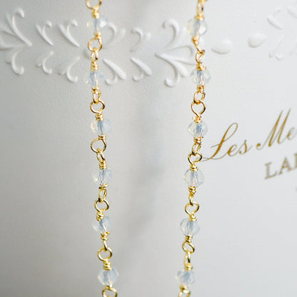 Gold plated Brass Crystal Bead Chains, Beaded Chains with 3.5mm Opal Glass Rondelles, Lead Nickel Free (#LK-184)/ 1 Meter=3.3 ft