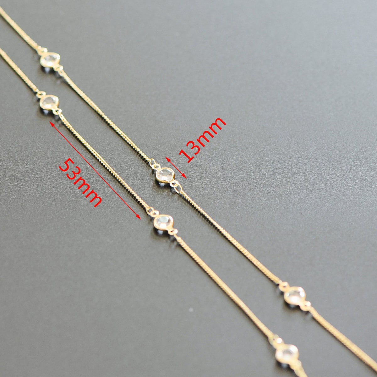 Gold plated Brass Crystal Beaded Chains, 1.3mm Chains with 7mm Flat Coin Clear Beads, Color Not Easily Tarnish (#LK-186)/ 1 Meter=3.3 ft