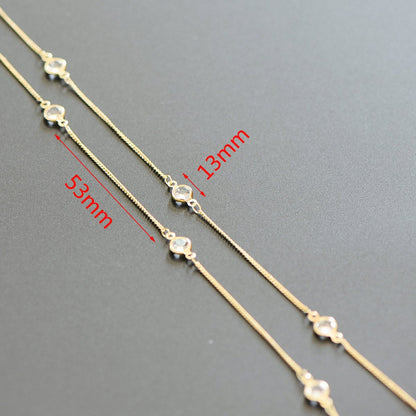 Gold plated Brass Crystal Beaded Chains, 1.3mm Chains with 7mm Flat Coin Clear Beads, Color Not Easily Tarnish (#LK-186)/ 1 Meter=3.3 ft
